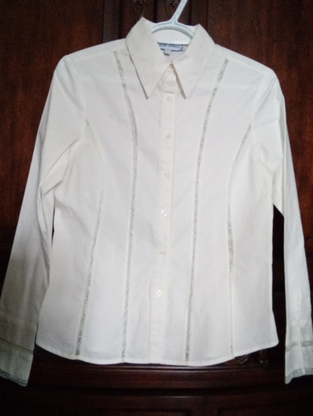 Lola Blues Women's Vintage Ivory Cotton Button-Front Blouse W Lace Panels Small